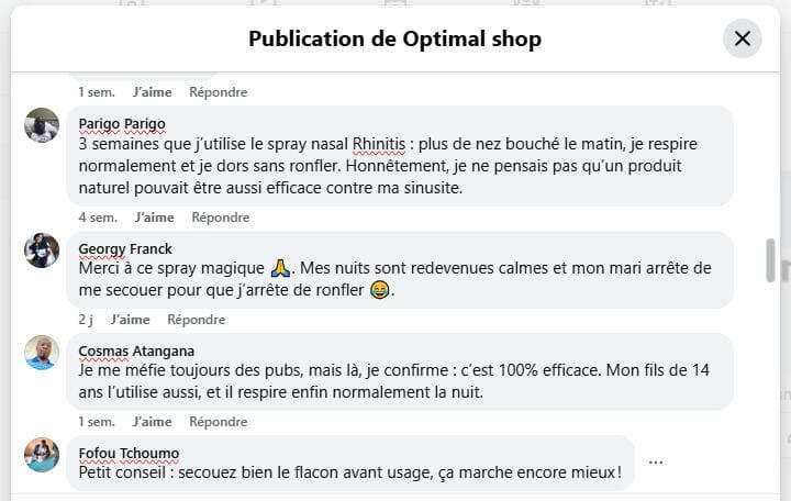 Capture d'ecran temoignages client